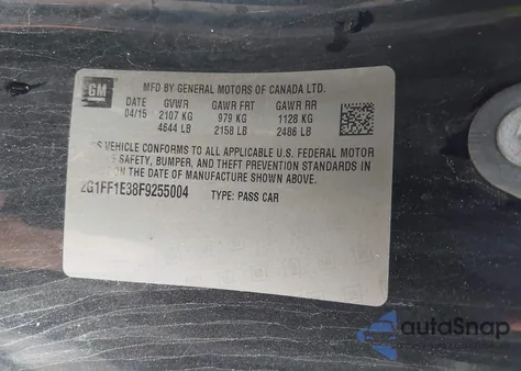 2015 Chevrolet Camaro 2Lt из США, поврежденный, VIN 2G1FF1E38F9255004